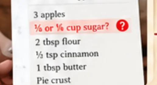 Typed recipe with an unclear ingredient flagged